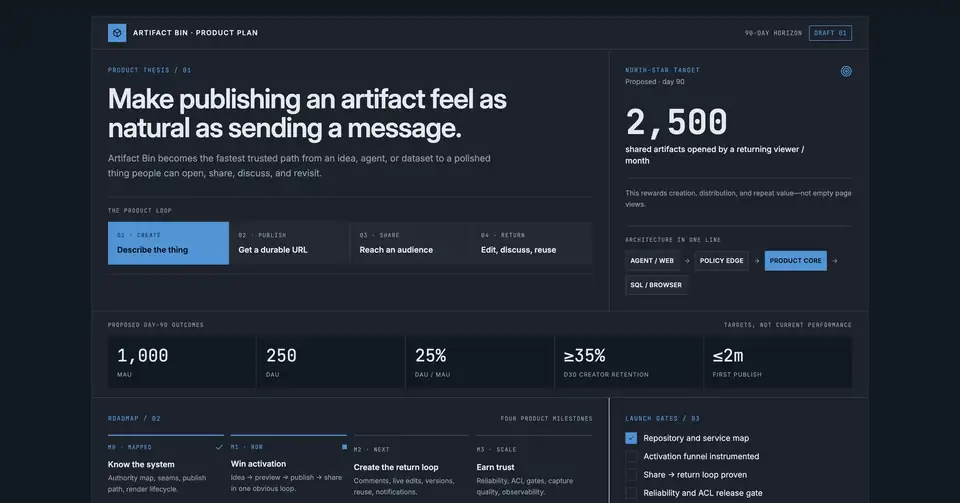 Preview of Artifactbin 90-day product plan